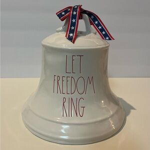Rae Dunn Ceramic Let Freedom Ring Liberty Bell With Bow Red Letters America USA